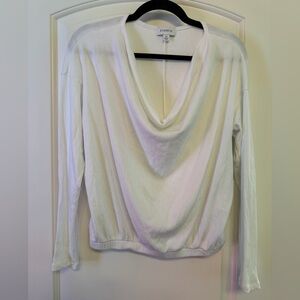 Evereve White Cowl Neck Draped Long Sleeve Top XS